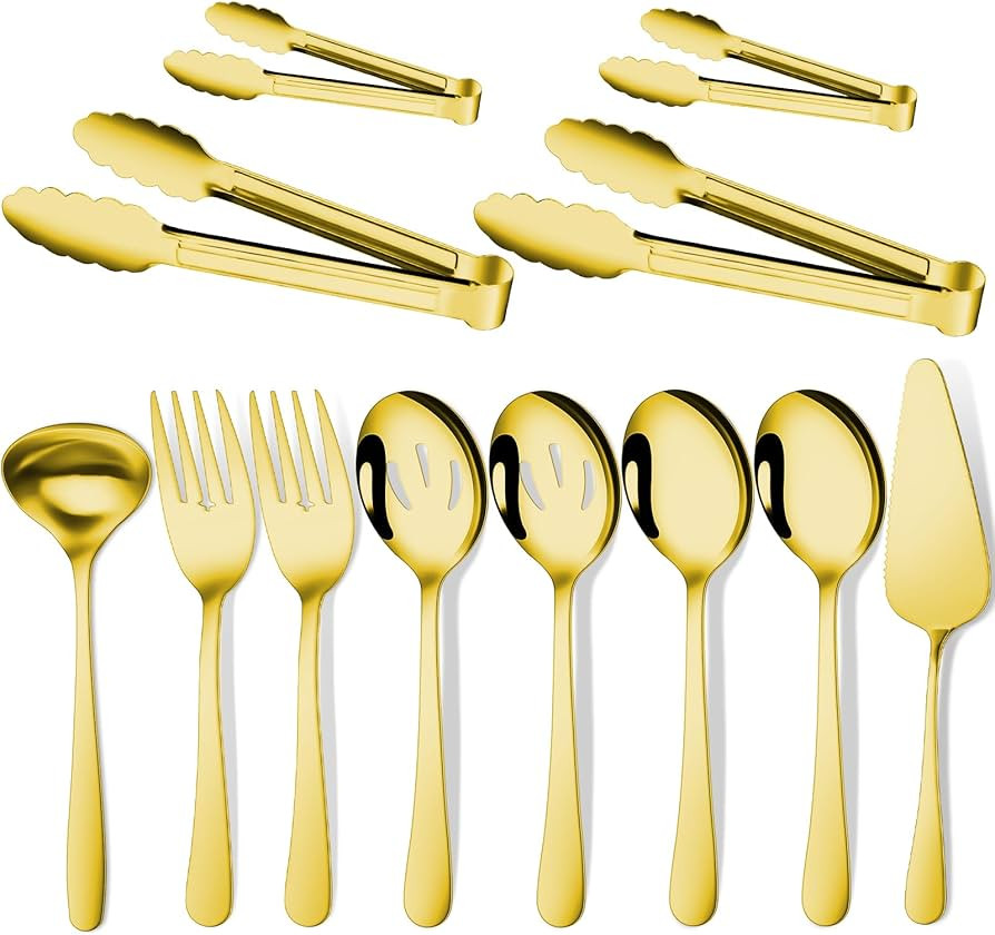 Gisly Gold 12 Pieces Serving Utensils Include Large Serving Spoons,Slotted Serving Spoons,Serving... | Amazon (US)