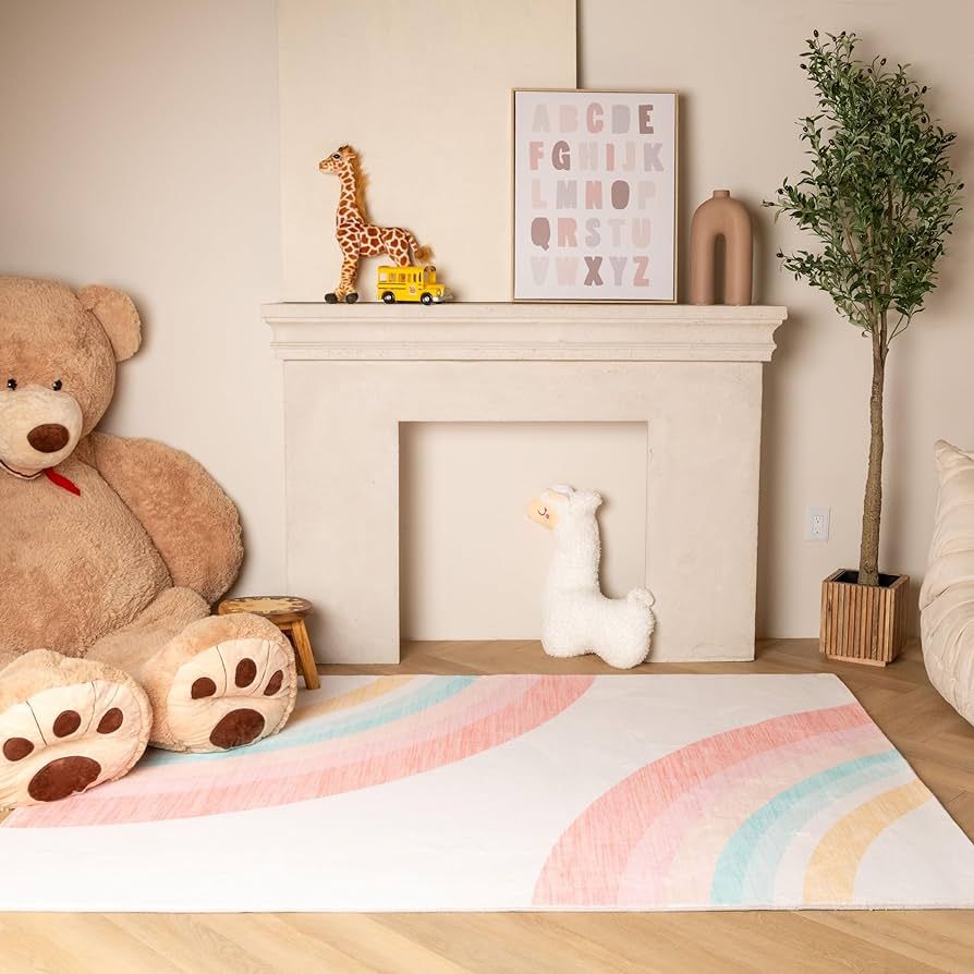Soft Steps Playtime Kids Rainbow Playmat Pink Cream Indoor Soft Area Rug for Boys & Girls in Play... | Amazon (US)