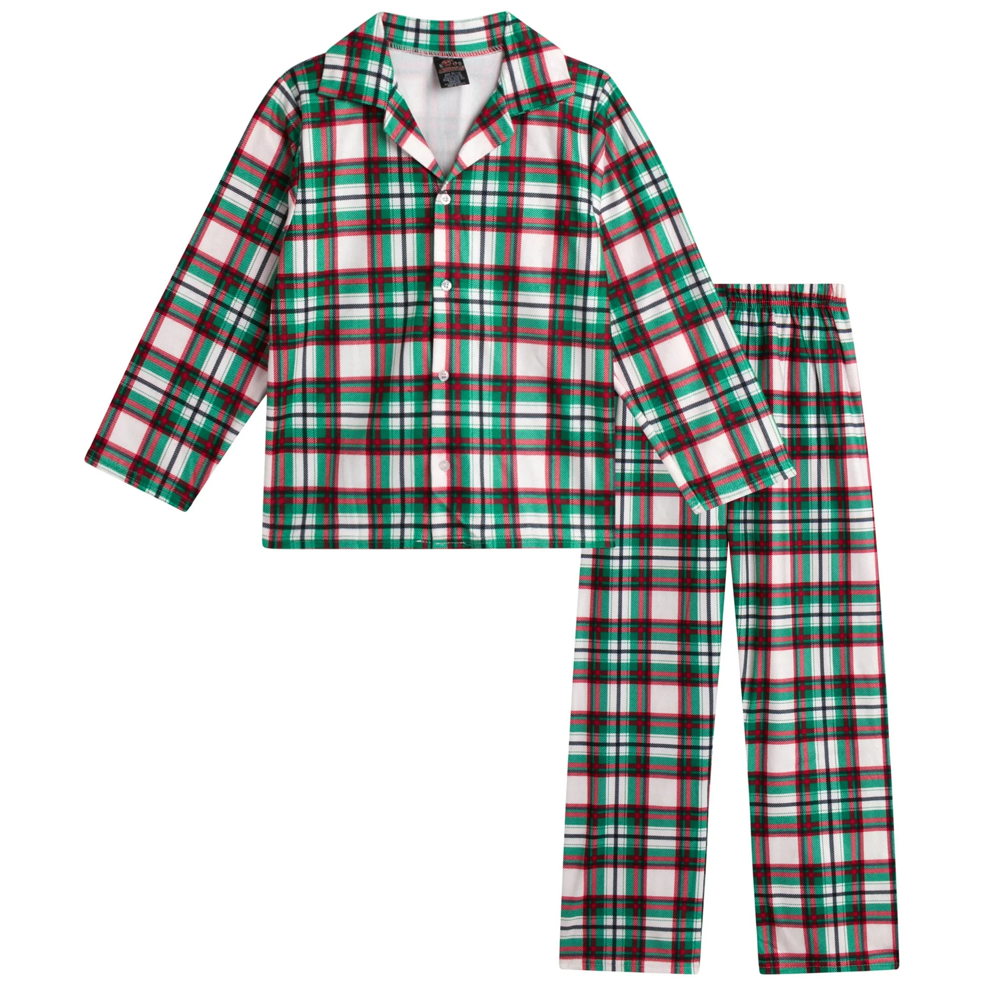 PJ's & Presents Boys' Christmas Pajamas - 2 Piece Plaid Flannel Coat Front Holiday Pajama Pants S... | Walmart (US)
