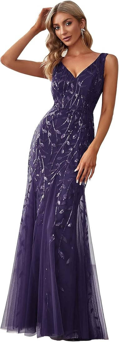 Ever-Pretty Women's Formal Dress Sequin Double V-Neck Sleeveless Mermaid Long Evening Dress 07886 | Amazon (US)