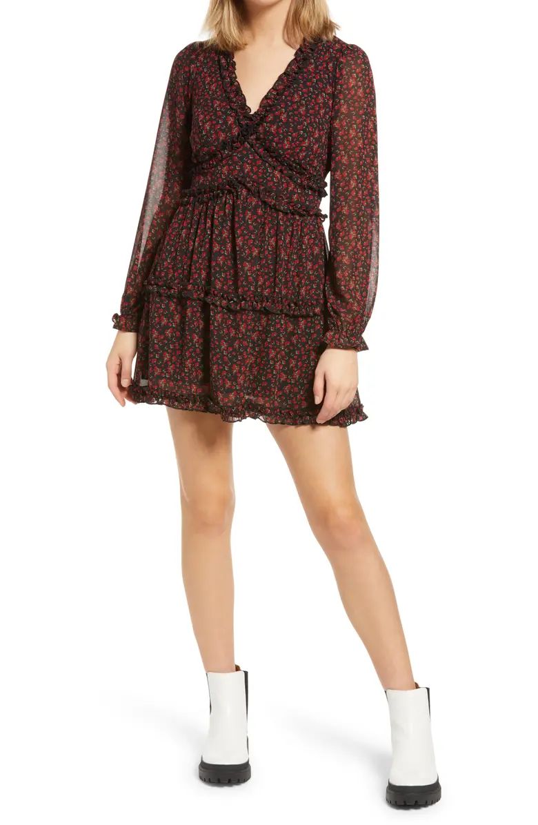 Row A Floral Ruffle Long Sleeve Minidress | Nordstrom | Nordstrom