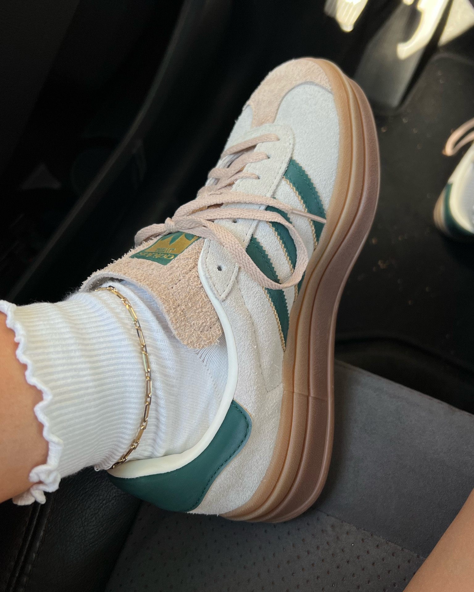 Adidas gazelle sneakers I love the platform - I’m between a 7.5/8 and I bought the 7.5 they fit perfect slight room in the toe box which I like. Size down 1/2 I would say! 