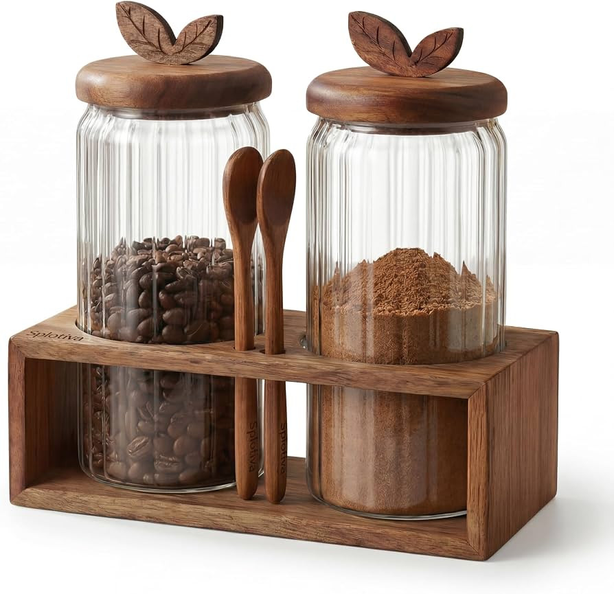 Coffee & Sugar Canister Set, 2 x 34 fl oz Airtight Glass Jars | Amazon (US)