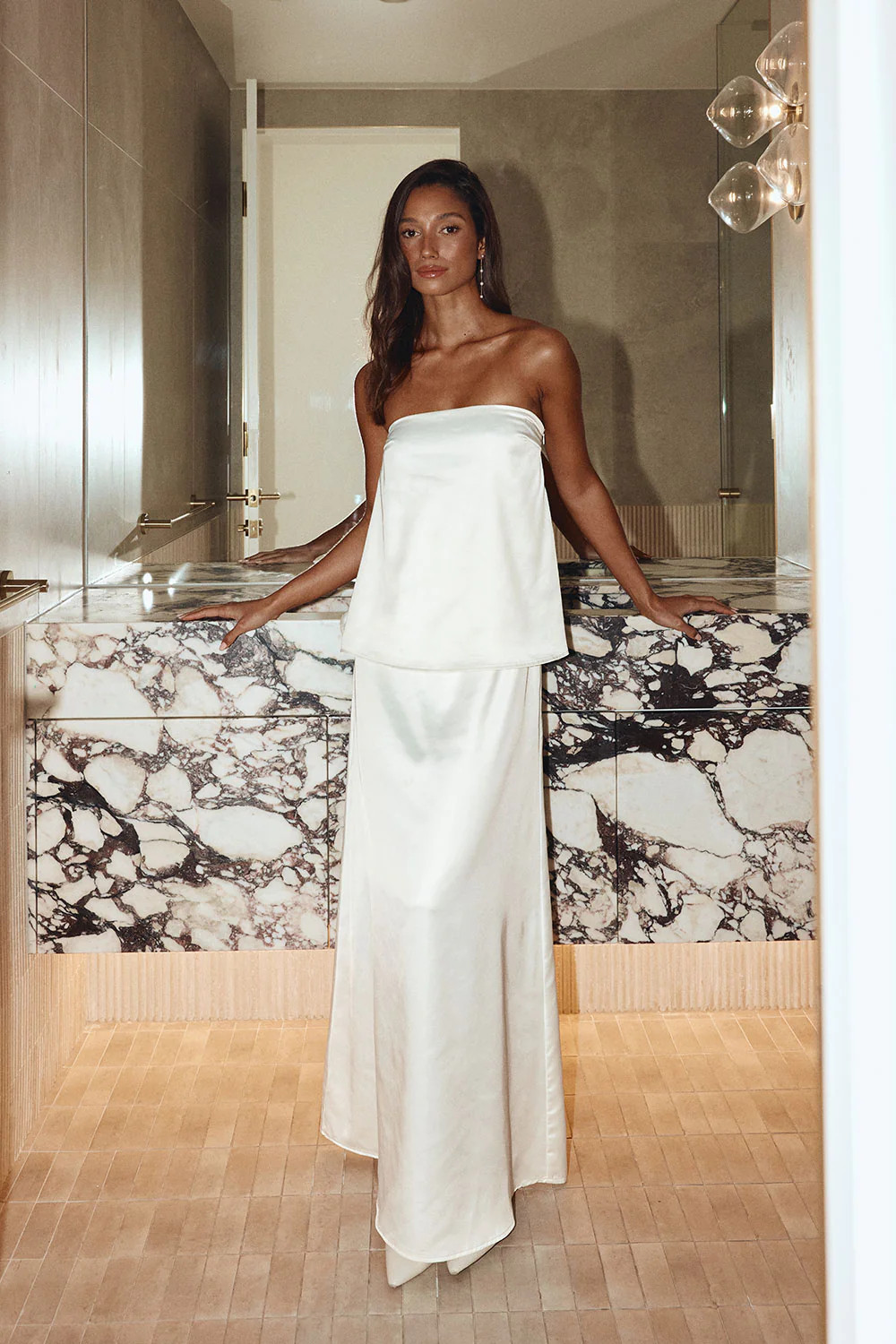 Bridal Cream Silky Strapless Mazxi Charli Dress | Sabo Skirt US