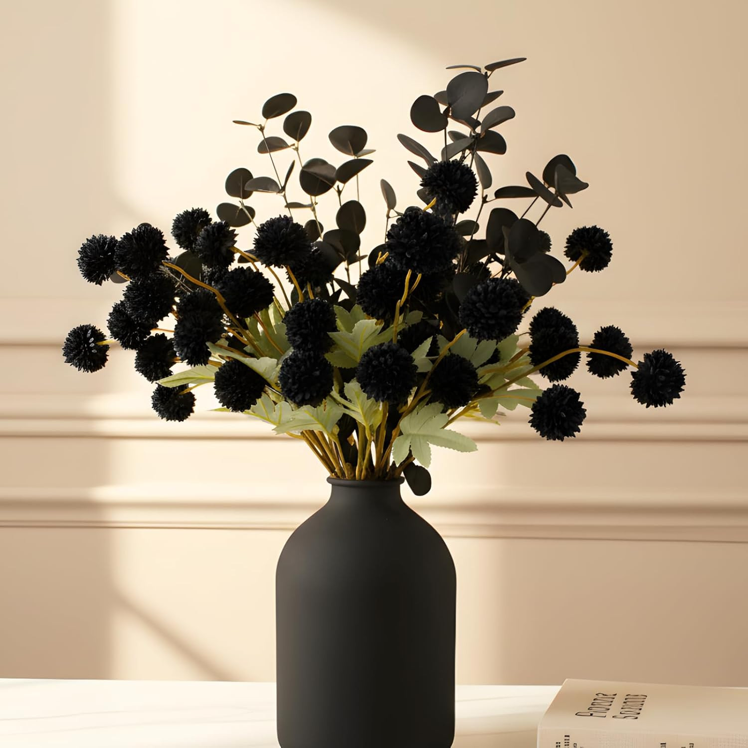 12 Black Artificial Flowers & Eucalyptus Long Stems, Halloween Decor | Amazon (US)