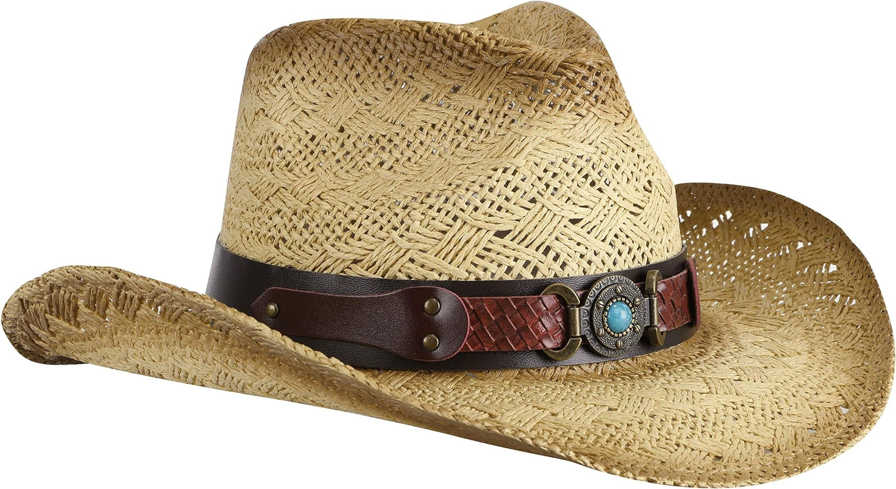 Livingston Men & Women's Woven Straw Cowboy Hat w/Hat Band | Amazon (US)