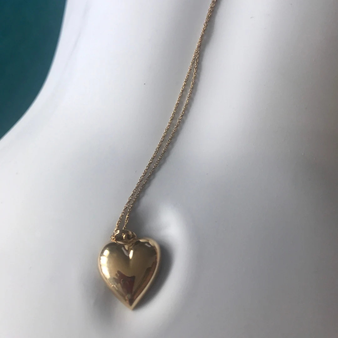 14 Karat Gold Puffy Heart Necklace - Etsy | Etsy (US)