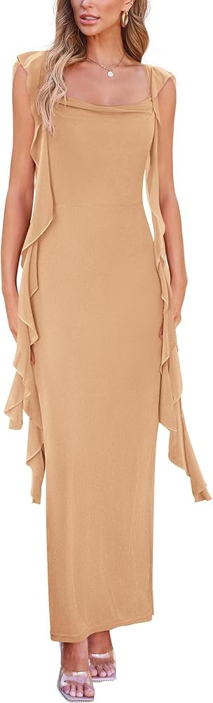 PRETTYGARDEN Summer Dresses for Women Ruffle Bodycon Maxi Dress | Amazon (US)