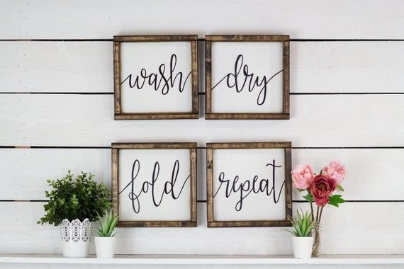Modern Farmhouse Decor Fixer Upper Sign Farmhouse Chic Laundry Art Wash Dry Fold Repeat Sign Rust... | Etsy (US)