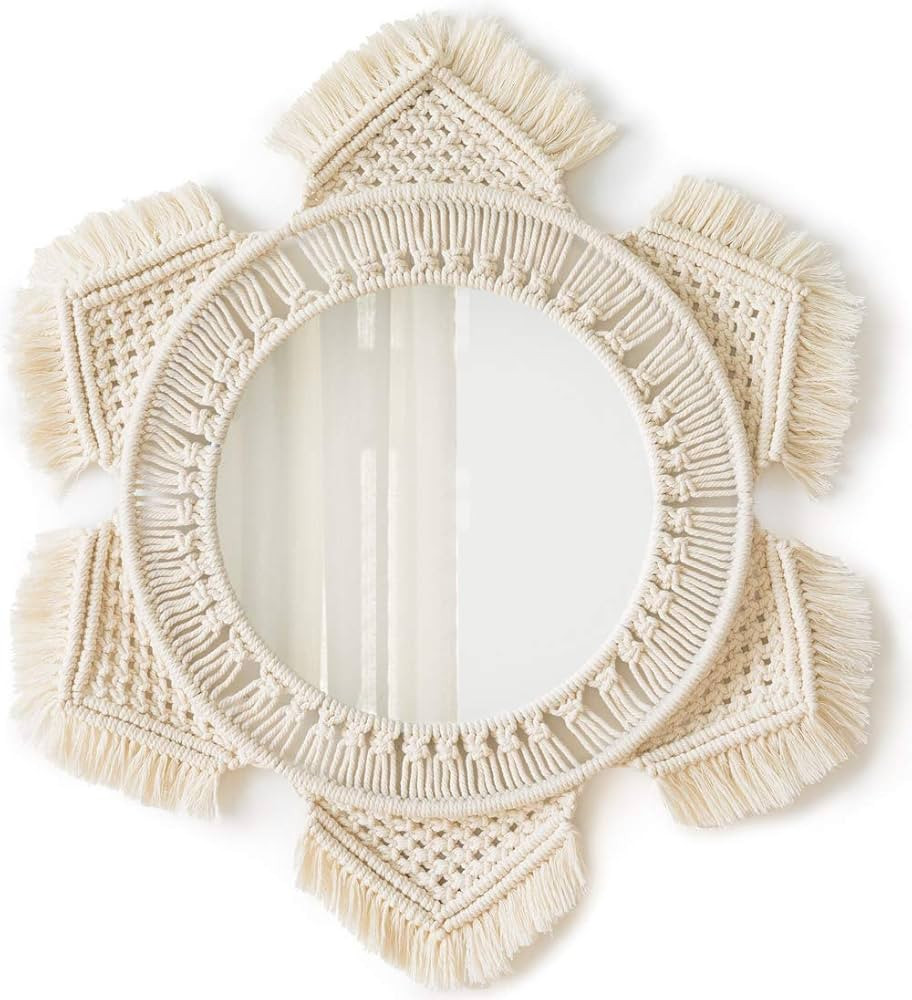 Mkono Boho Wall Mirror Decor Round Macrame Hanging Wall Art Decoration for Bedroom Nursery Living... | Amazon (US)