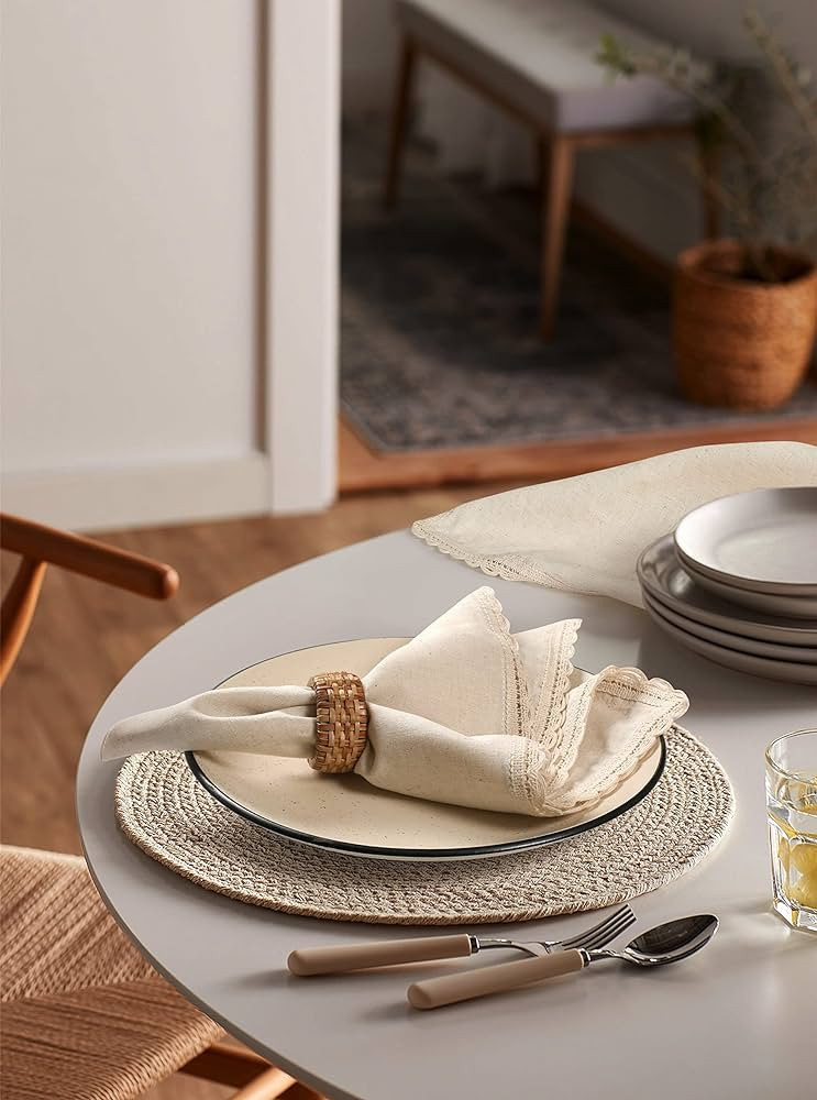 Cloth Dinner Napkins in Cotton Flax Fabric with Lace & Tailored Mitered Corner Finish Size 20x20 inch Set of 12 | Amazon (US)