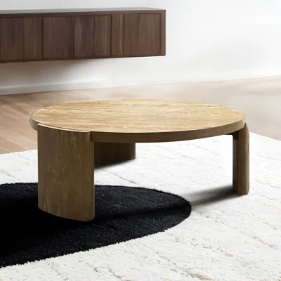 Modern Contemporary Style 1pc Round Coffee Table Panel Base Rubberwood Oak Finish | Wayfair North America