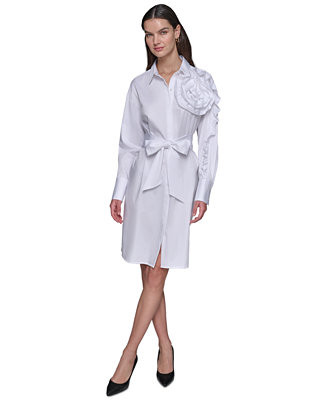 Women's Ruffled Tie-Waist Cotton Shirtdress | Macy's