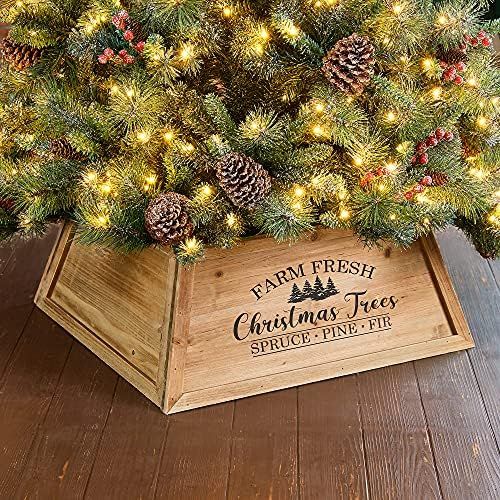 glitzhome 26" L Natural Wooden Trapezoid Tree Collar, Rustic Christmas Trees Stand Cover Fresh Tr... | Amazon (US)