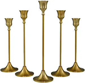 Vincidern 5PCs Gold Candlestick Holders Vintage Decorative Taper for Table, Long Candle Stick Hol... | Amazon (US)