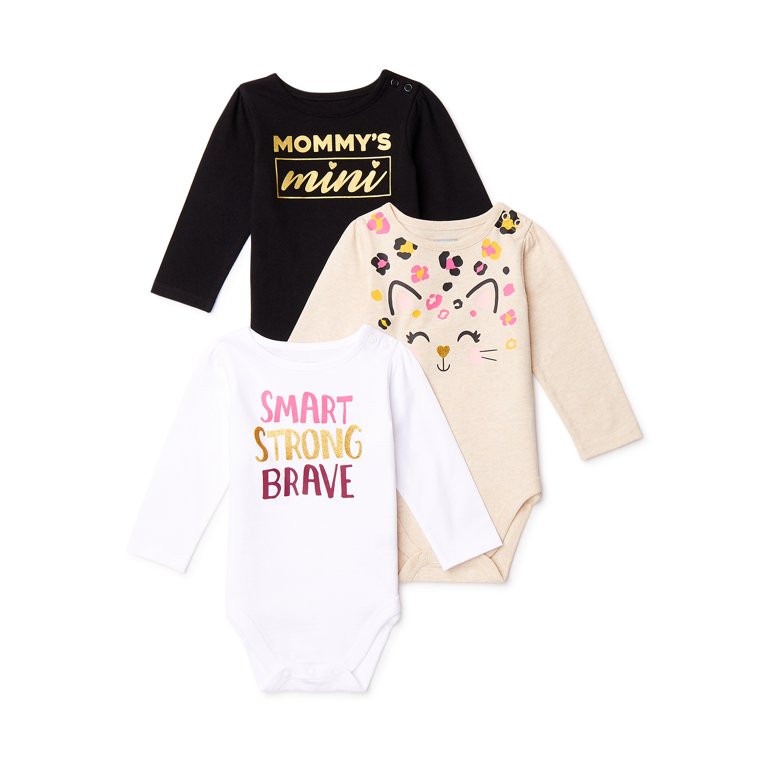 Garanimals Baby Girl Long Sleeve Bodysuit, 3-Pack, Sizes 0/3M-24M | Walmart (US)