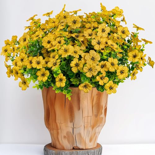 Lnoicy Artificial Flowers for Outdoor,Faux Plants Decoration,10pcs Plastic Flowers for Indoor Garden/Wedding/Farmhouse(Yellow) | Amazon (US)