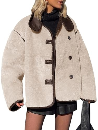 Tankaneo Womens Faux Fur Jackets Casual Warm Winter Button Down Stand Collar Long Sleeve Shaggy Outwear Coats | Amazon (US)