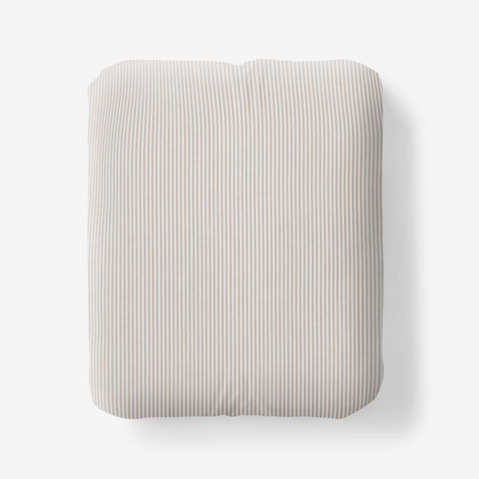 Classic Stripes and Plaids Cool Yarn-Dyed Cotton Percale Fitted Bed Sheet - Stripe Tan, King | The Company Store