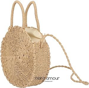 Large Straw Beach Bag with Inner Pouch by Hera Amour | Crossbody Summer Beach Tote with Top Handles | Amazon (US)