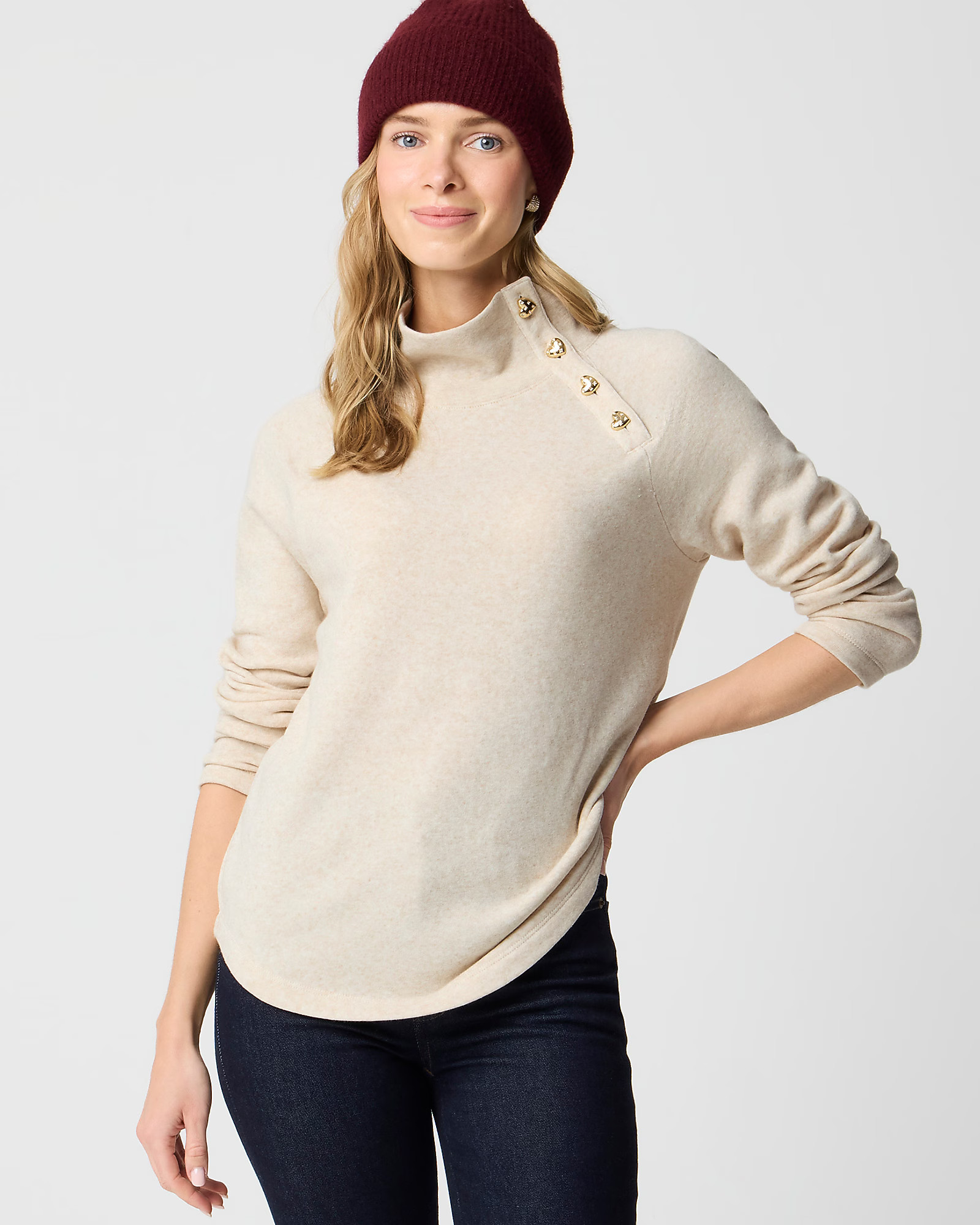 Heart-button mockneck pullover | J.Crew Factory