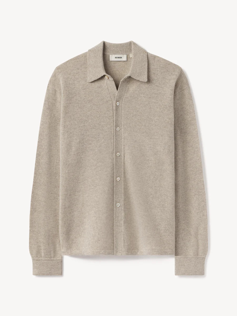 Warm Heather Oat Heritage Wool Collared Cardigan | Buck Mason