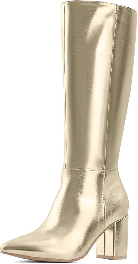 Shoe'N Tale Mid Calf Boots for Women Wide Calf Knee High Boots Chunky Block Heel Fall Winter Poin... | Amazon (US)