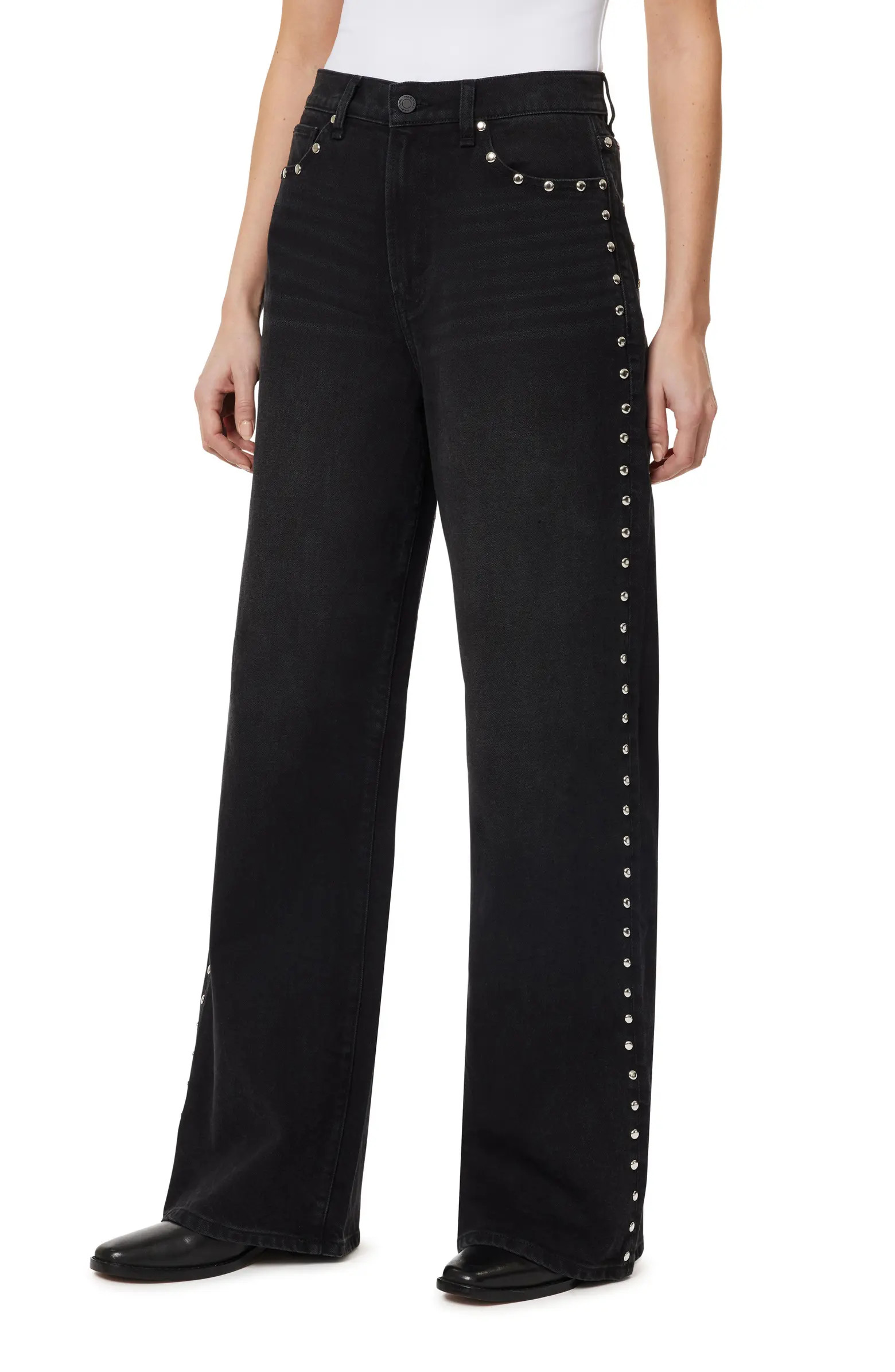 Gemma Studded High Waist Wide Leg Jeans | Nordstrom
