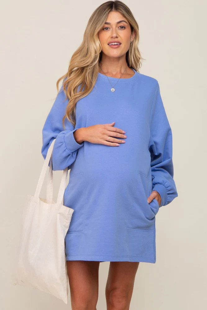 Blue Ultra Soft Maternity Sweatshirt Dress | PinkBlush Maternity
