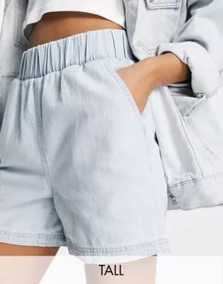 Topshop Tall pull-on denim shorts in bleach | ASOS (Global)