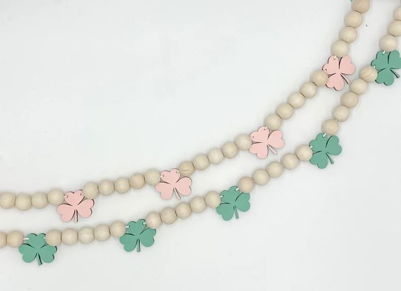 St. Patricks Day Wooden Garland | Green and Pink St. Patricks Garland | Wooden Bead Garland | Pin... | Etsy (US)