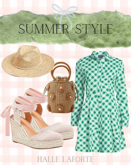 Summer style 
Vacation 
Gingham dress 
Green dress 
Pink espadrilles wedges 
Straw bag 
Woven hat 
Woven bag 
#springoutfits #fallfavorites #LTKbacktoschool #fallfashion #vacationdresses #resortdresses #resortwear #resortfashion #summerfashion #summerstyle #LTKseasonal #rustichomedecor #liketkit #highheels #Itkhome #Itkgifts #Itkgiftguides #springtops #summertops #Itksalealert
#LTKRefresh #fedorahats #bodycondresses #sweaterdresses #bodysuits #miniskirts #midiskirts #longskirts #minidresses #mididresses #shortskirts #shortdresses #maxiskirts #maxidresses #watches #backpacks #camis #croppedcamis #croppedtops #highwaistedshorts #highwaistedskirts #momjeans #momshorts #capris #overalls #overallshorts #distressesshorts #distressedjeans #whiteshorts #contemporary #leggings #blackleggings #bralettes #lacebralettes #clutches #crossbodybags #competition #beachbag #halloweendecor #totebag #luggage #carryon # blazers #airpodcase #iphonecase #shacket #jacket #sale #under50 #under100 #under40 #workwear #ootd #bohochic #bohodecor #bohofashion #bohemian #contemporarystyle #modern #bohohome #modernhome #homedecor #amazonfinds #nordstrom #bestofbeauty #beautymusthaves #beautyfavorites #hairaccessories #fragrance #candles #perfume #jewelry #earrings #studearrings #hoopearrings #simplestyle #aestheticstyle #designerdupes #luxurystyle #bohofall #strawbags #strawhats #kitchenfinds #amazonfavorites #bohodecor #aesthetics #blushpink #goldjewelry #stackingrings #toryburch #comfystyle #easyfashion #vacationstyle #goldrings #fallinspo #lipliner #lipplumper #lipstick #lipgloss #makeup #blazers #LTKU #primeday
#StyleYouCanTrust #giftguide #LTKRefresh #LTKSale
#LTKHalloween #LTKFall #fall #falloutfits #backtoschool
#backtowork #LTKGiftGuide #amazonfashion #traveloutfit #familyphotos #liketkit #trendyfashion #fallwardrobe #winterfashion #christmas #holdavfavorites #ITKseasonal #grandmillennial #grandmillennialstyle 

#LTKstyletip #LTKFind #LTKunder100