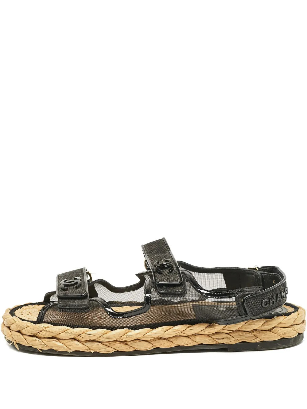 CHANEL Pre-Owned mesh-panelled flat sandals - Black | Farfetch Global