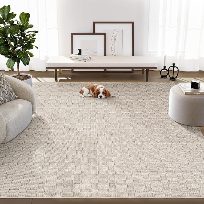 Abani Luca Collection Beige Area Rug, 6' x 9' – Solid Design, Non-Shedding, Easy to Clean, Dura... | Amazon (US)