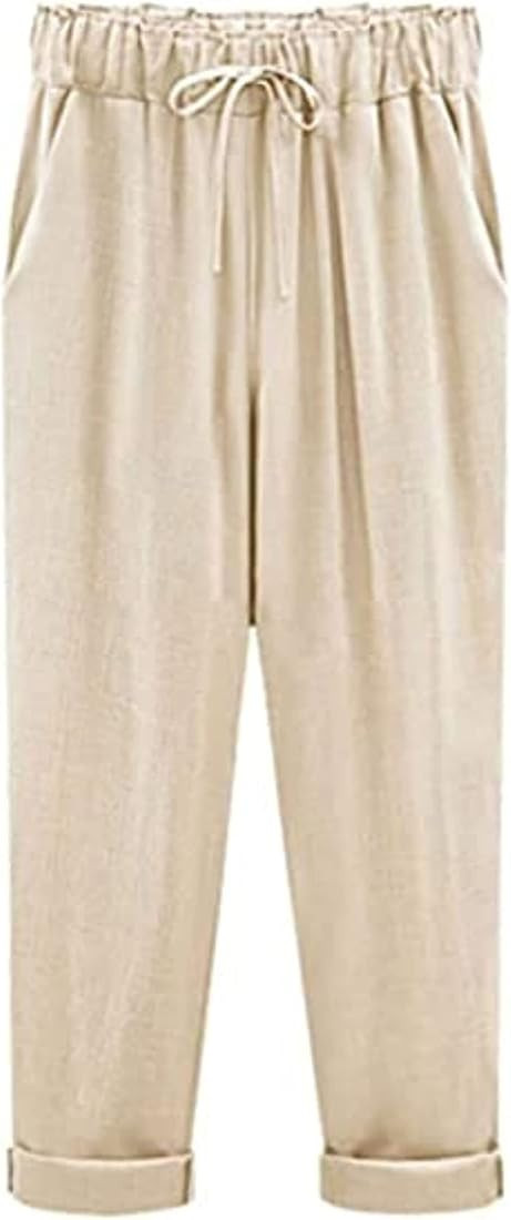 Yeokou Women's Casual Loose Baggy Linen Drawstring Summer Thin Cropped Harem Pants | Amazon (US)