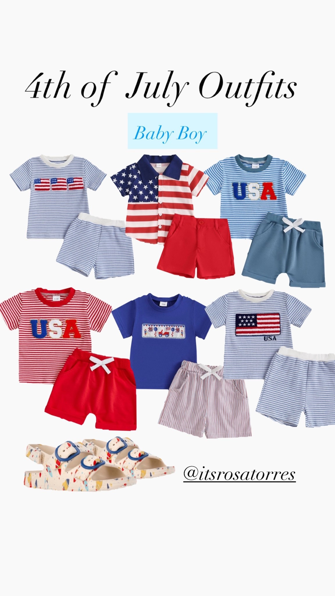 Fourth of July outfits ideas as well for Memorial Day, for baby boys to toddlers. They are so cute plus perfect for summer attire for them can mix and match the shorts. 

#babyfourthofjulyclothes #toddlerfourthofjuly 🇺🇸
#memorialday #fourthofjuly #memorialdaystyle #fourthofjulystyle #fireworks #250anniversary #america #usa 

#LTKSeasonal #LTKKids #LTKBaby