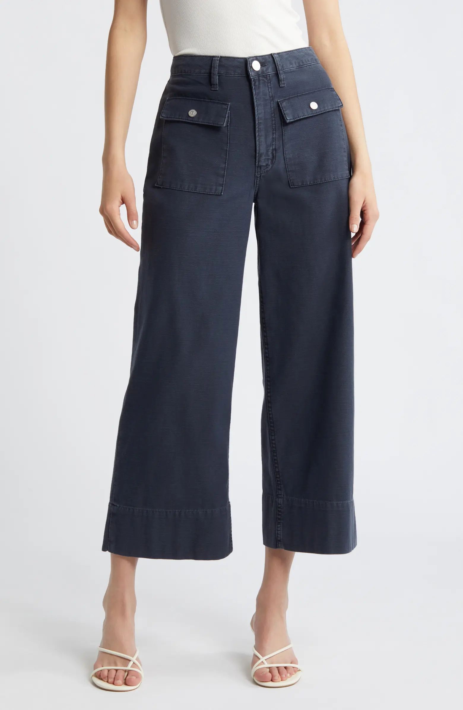 FRAME The '70s Patch Pocket Ankle Wide Leg Twill Pants | Nordstrom | Nordstrom