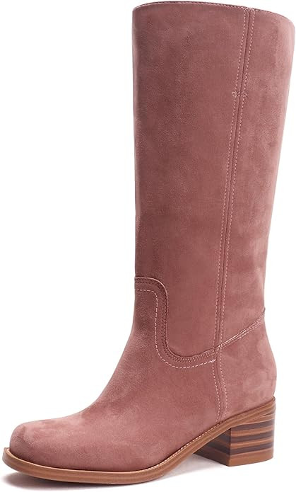 Women's Knee High Boots Square Toe Chunky Block Heel Long Boots for Women Comfortable Slip on Low... | Amazon (US)