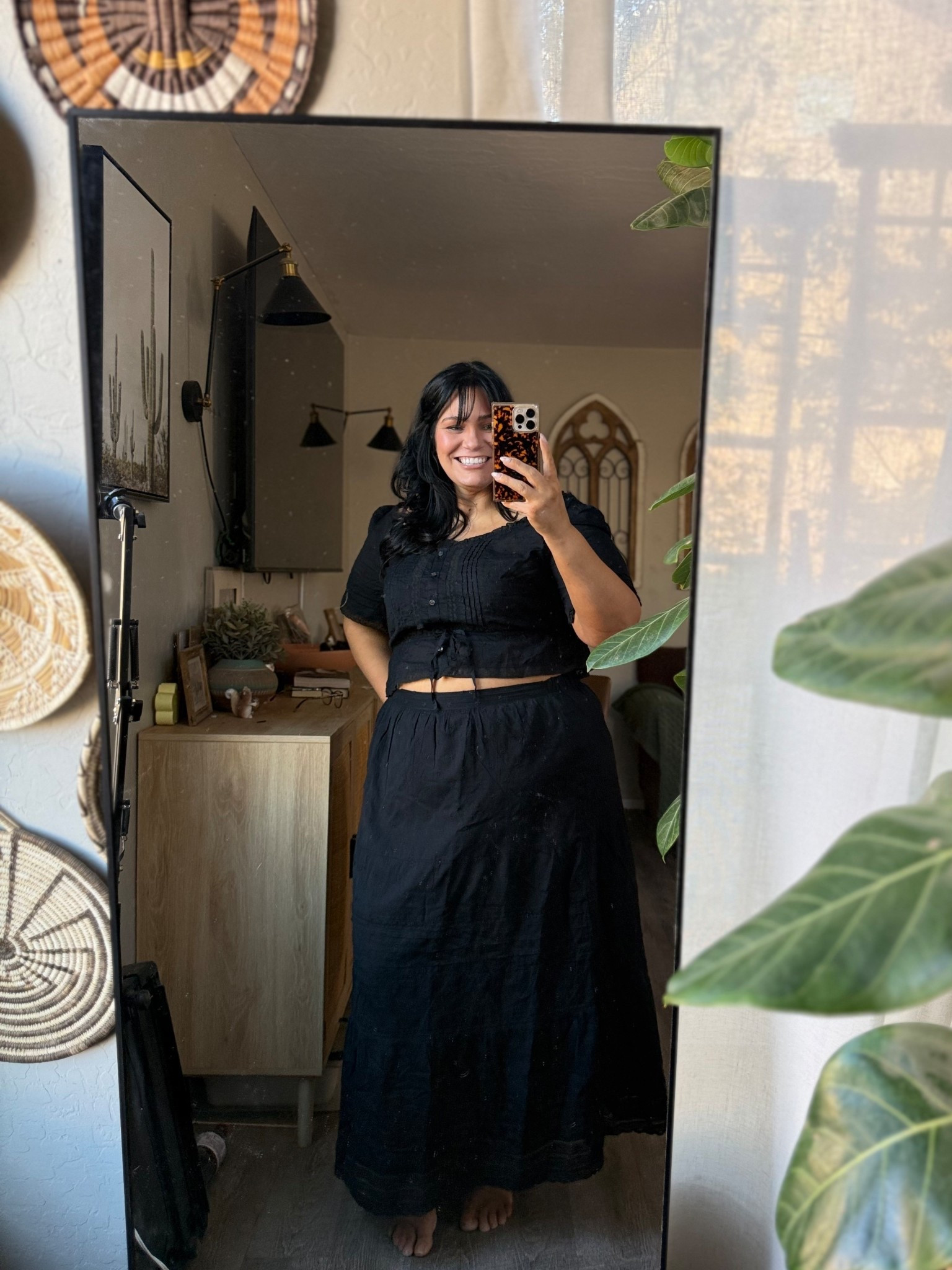 Two piece skirt set with peplum top
Wearing XL in both 5’6” 225lbs 16/18 

#LTKootd #LTKMidsize