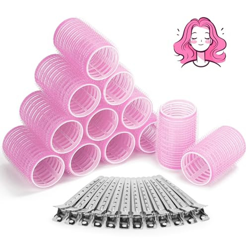 Hair Curlers Rollers, 12Pcs Hair Rollers Hair Curlers Self Grip Holding Rollers with 12 Pcs Hair Clips for Long Medium Short Thick Fine Thin Hair Bangs Volume | Amazon (US)