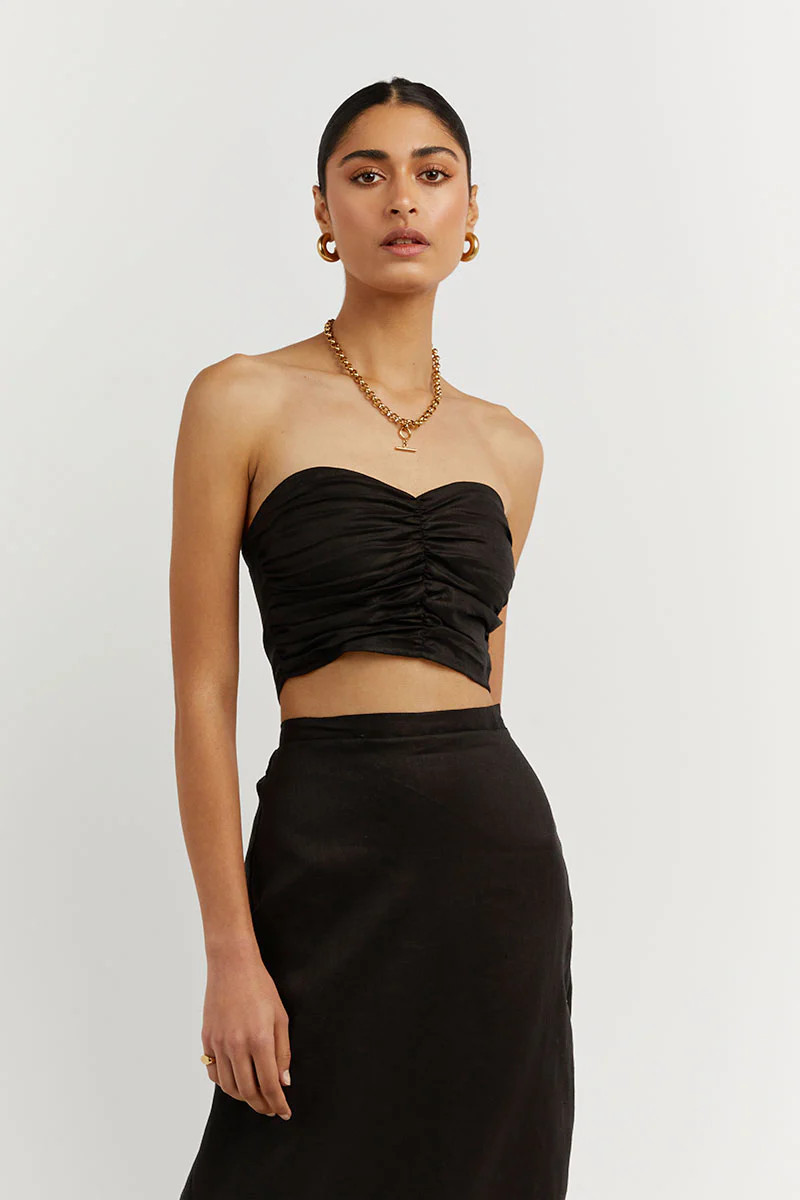 BONNIE BLACK LINEN CROP TOP | DISSH