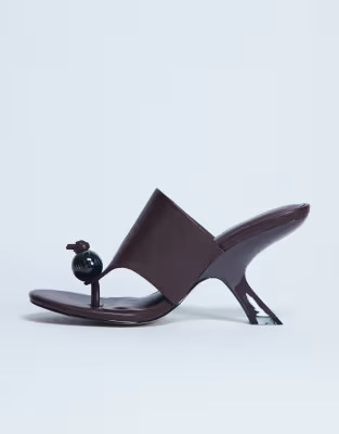 Topshop Isai beaded toe thong heeled mules in burgundy | ASOS | ASOS (Global)