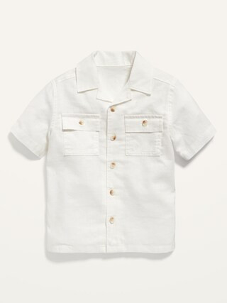 Short-Sleeve Linen-Blend Camp Shirt for Toddler Boys | Old Navy (US)