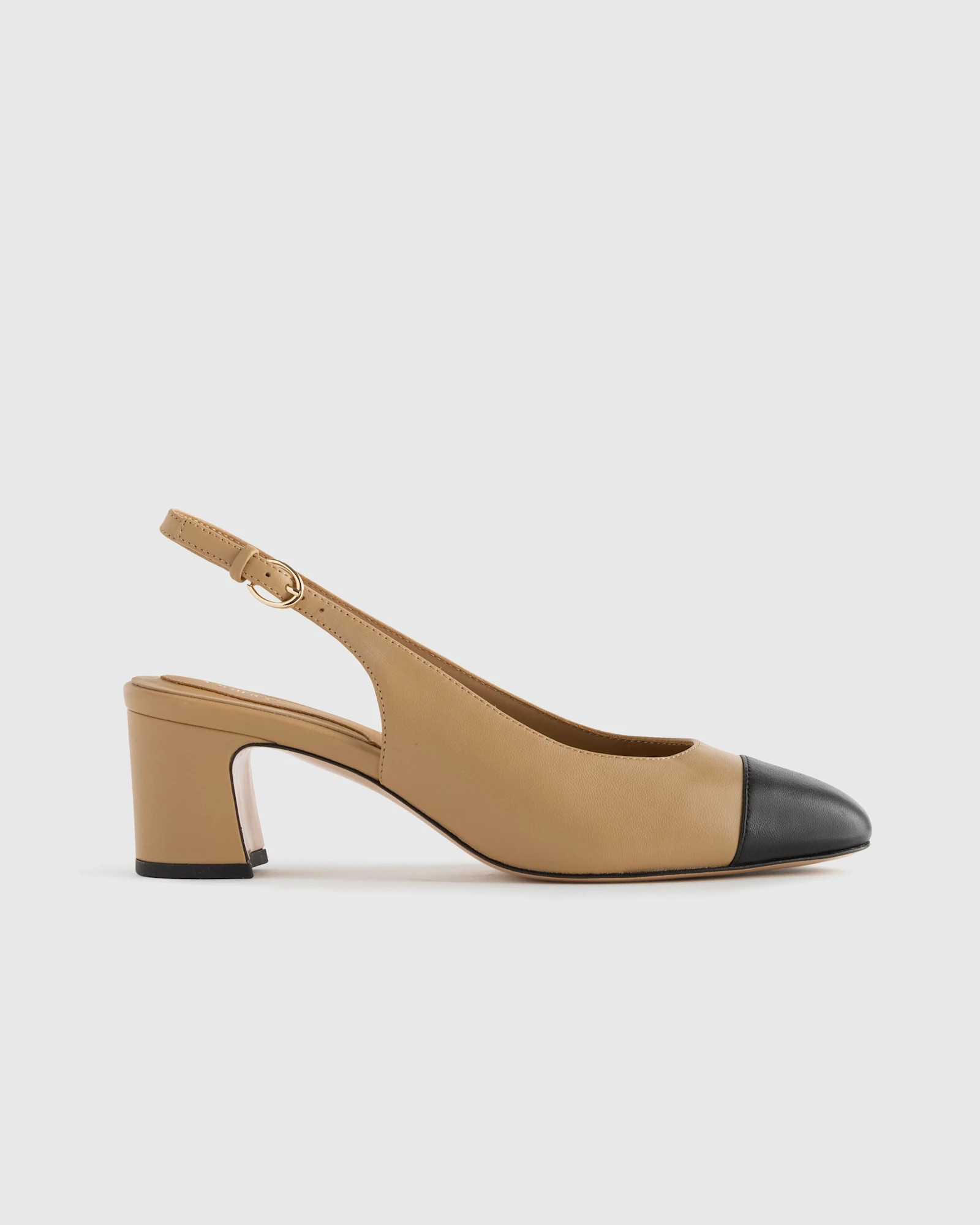 Quince | Women's Italian Leather 65mm Cap Toe Slingback in Cashew, Size 8 | Quince