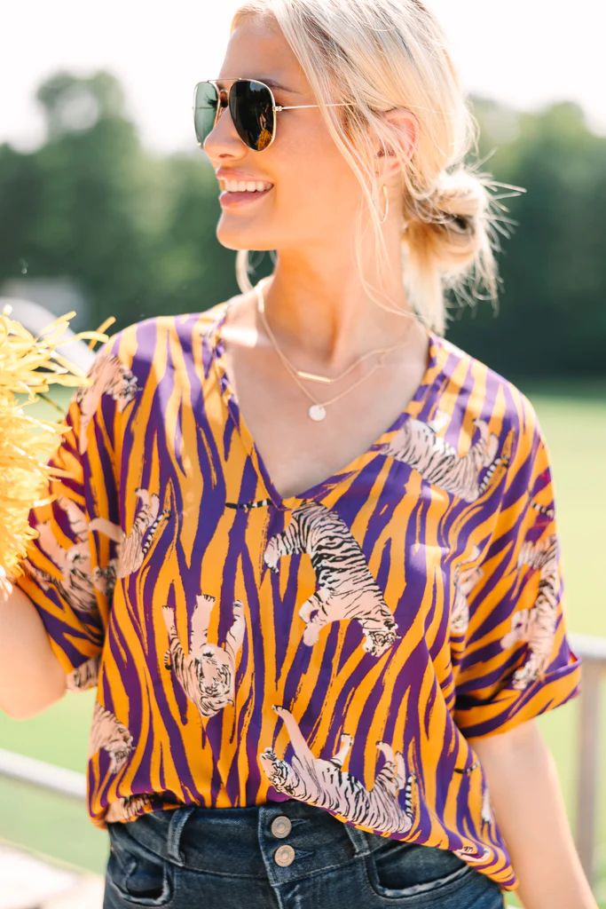 The Madison Yellow and Purple Stripe Blouse | The Mint Julep Boutique