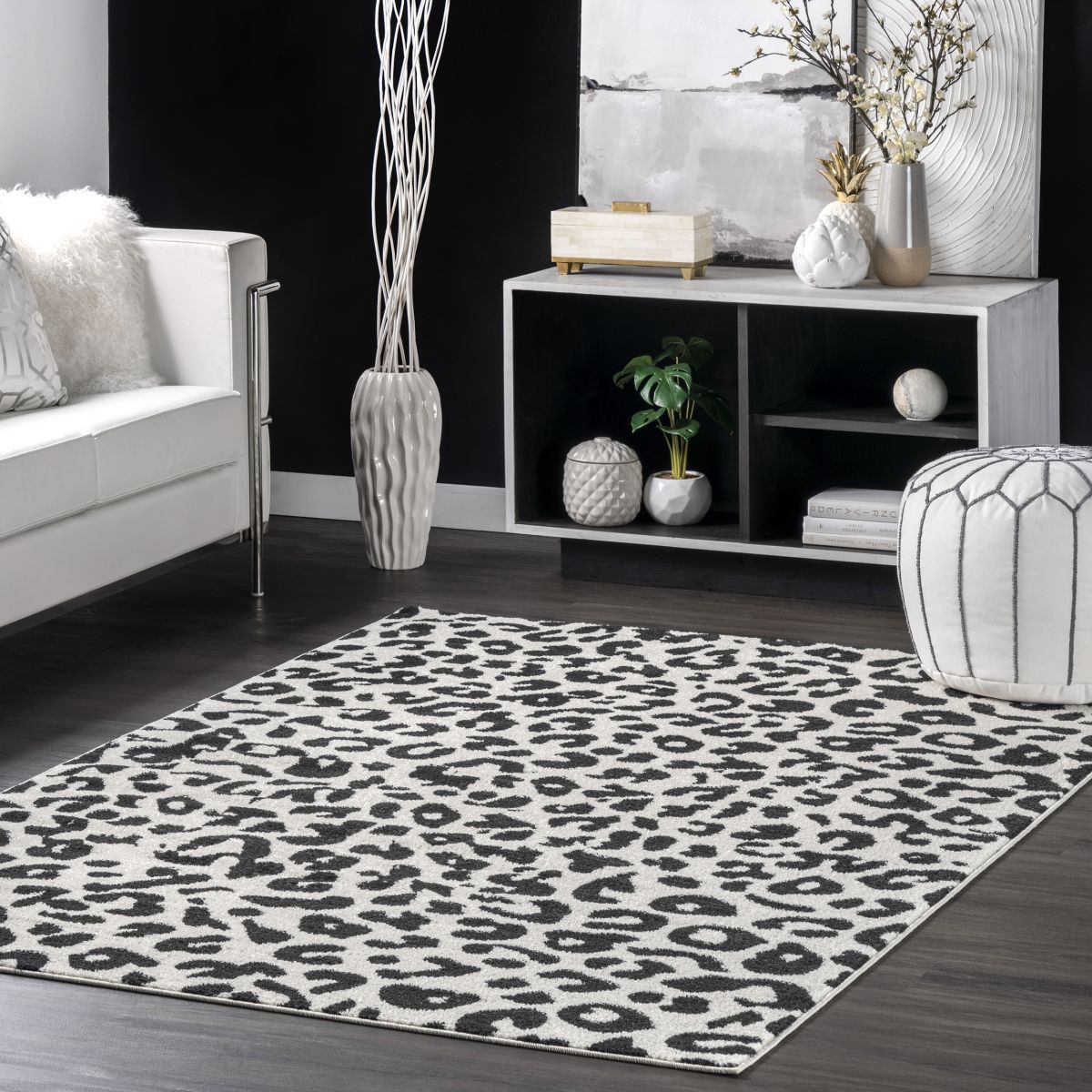 Dark Gray Leopard Print Area Rug | Rugs USA