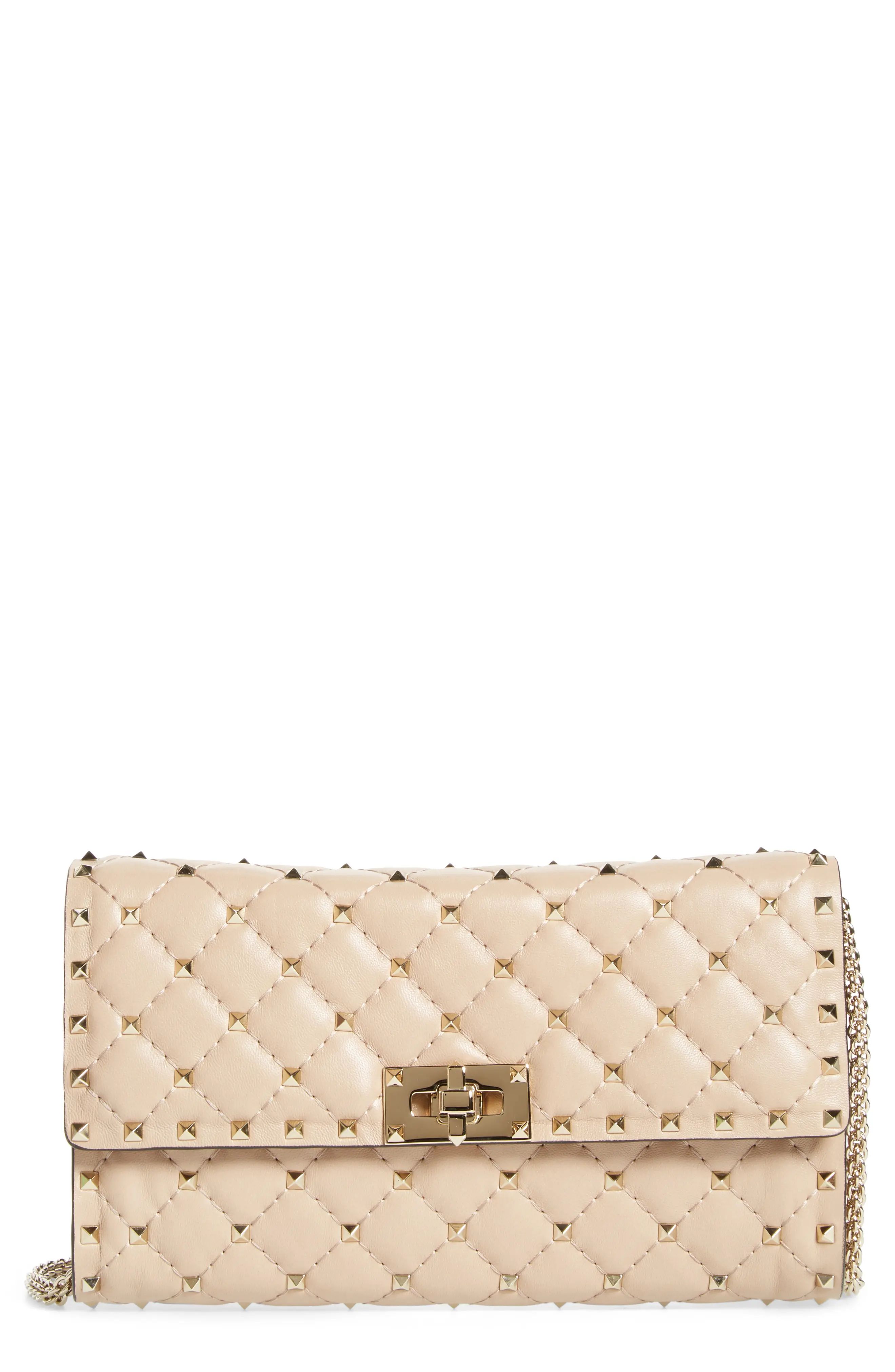 VALENTINO GARAVANI Metelassé Rockstud Spike Leather Wallet on a Chain | Nordstrom