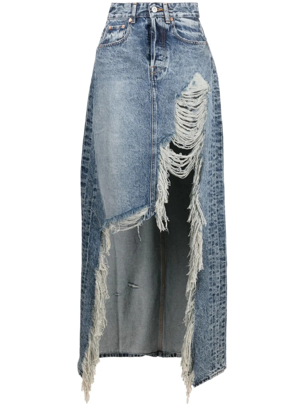 distressed-effect denim maxi skirt | Farfetch Global
