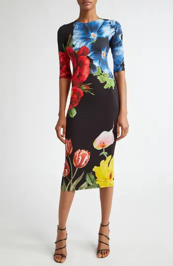 Alice + Olivia Delora Floral Midi Dress | Nordstrom | Nordstrom