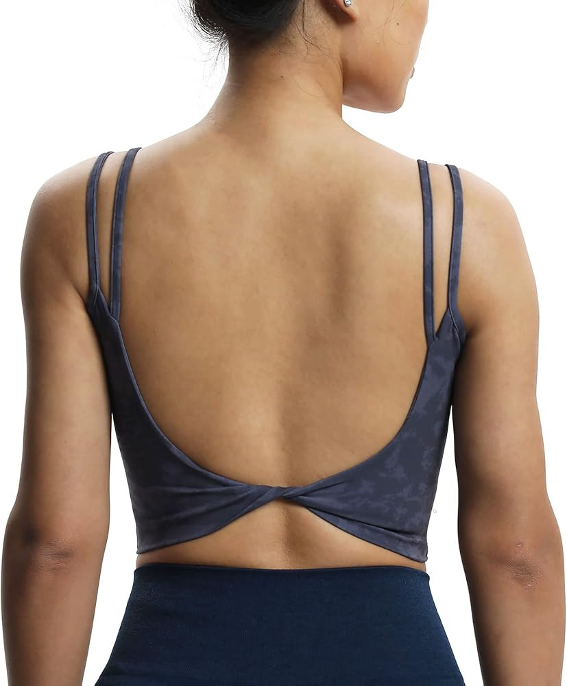 Aoxjox Women's Workout Sports Bras Fitness Padded Backless Yoga Crop Tank Top Twist Back Cami | Amazon (US)